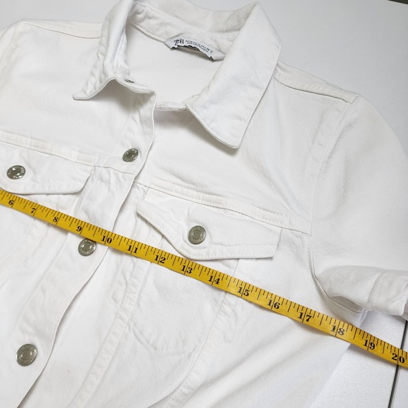 Zara Womens White Denim Romper Size Medium Snap Button Front Utility Boilersuit - Picture 10 of 13